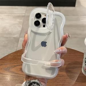 Funda para teléfono transparente con soporte plegable 2 en 1 para iPhone 16 15 11 12 13 14 Pro Max X XR, moda 3D rizada a prueba de golpes, cubierta protectora