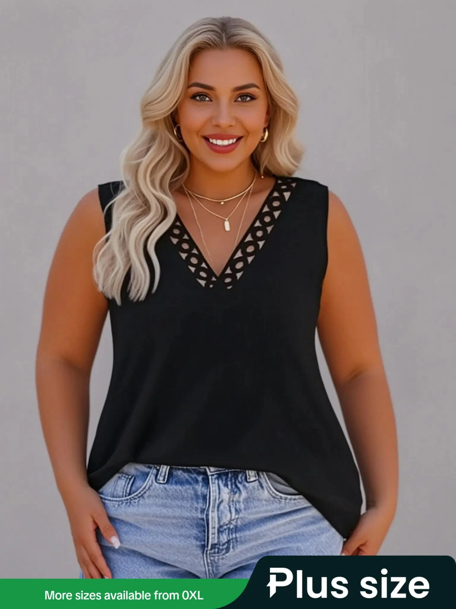 【Plus Size】Solid Color V Neck Tanks Top, Casual Sleeveless Top for Summer, Women's Plus Clothing for Daily Wear
