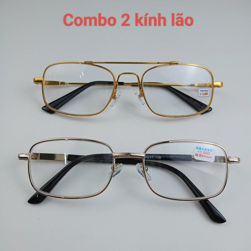 Combo 2 kính lão tròng kính bằng thủy tinh tặng hộp đựng và khăn lau kính Titan Mắt Kính Nam