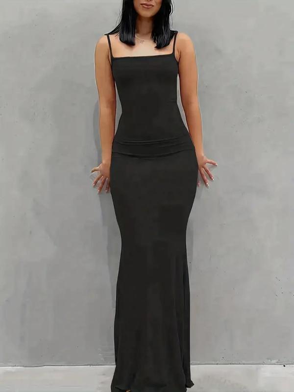 Women's Plain Scoop Neck Cami Mermaid Dress, Elegance Sleeveless Maxi Dress for Party Dating Wear, Ladies Clothes for All Seasons, Date Night Dresses 1