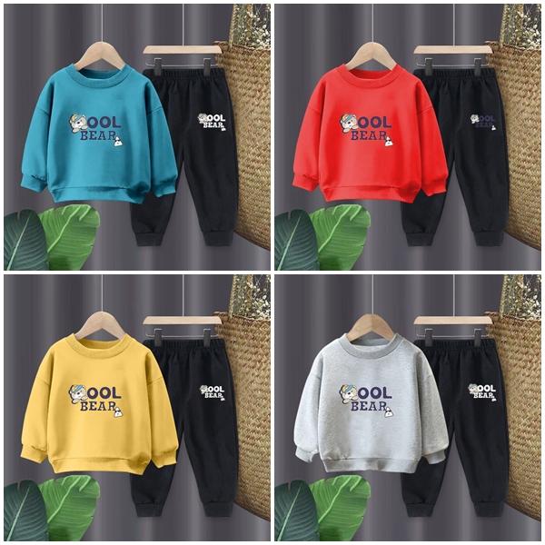 Bộ  thu dông trẻ em chất da cá dày dặn hình gấu cho bé trai bé gái 6-18kg 0