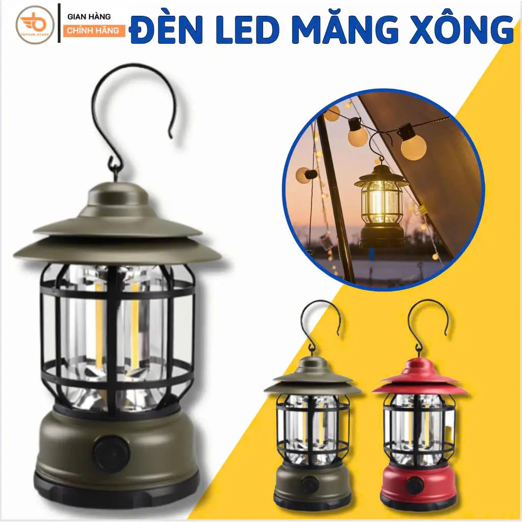 Đèn Bão Măng Xông, Đèn Led Tích Điện Dùng Để Đi Dã Ngoại, Cắm Trại Ngoài Trời Dùng Pin Sạc USB Tích Điện 1200mAh