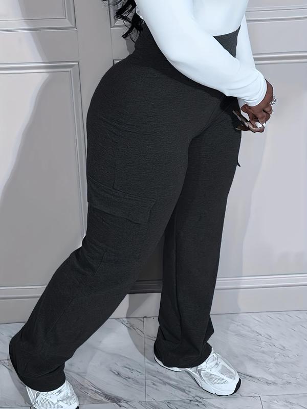 Women's Minimalist Comfy High Waist Pocket Pants, Casual Solid High Rise Trousers for Daily Wear, Women's Bottoms for Fall & Winter 2