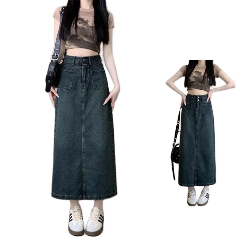  Chân váy jeans dài chữ a xẻ sau váy bò cạp cao dáng dài tôn dáng - Shop Thuý Béo Nữ 