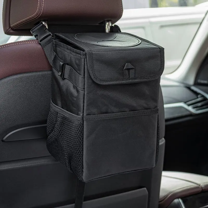 Car Trash Can with Lid & Storage Pockets, Large Capacity Car Trash Bag, Multipurpose Car Storage Box, Car Accessories, Car Organization Supplies, Automotive, Holder 5