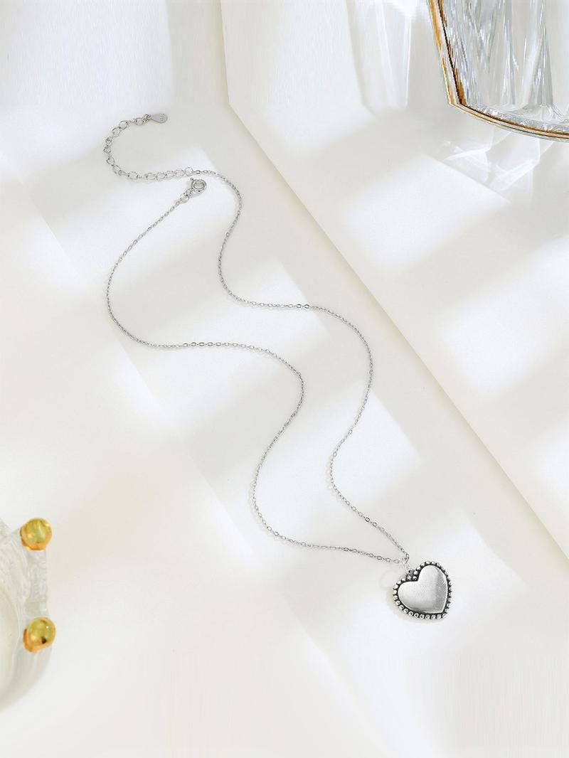 Product Introduction of 925 Sterling Silver Vintage Heart Shaped Pendant Necklace for Women, Fashion Jewelry for Party, Daily Decor, Trendy All-match & Exquisite Jewelry for Birthday Gift 7