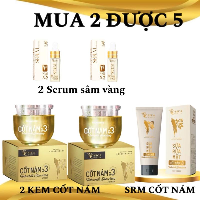 Combo 2 kem cốt nám x3, 2 serum 5ml, 1 sữa rửa mặt 100ml. Hỗ trợ mờ thâm nám. Skincare