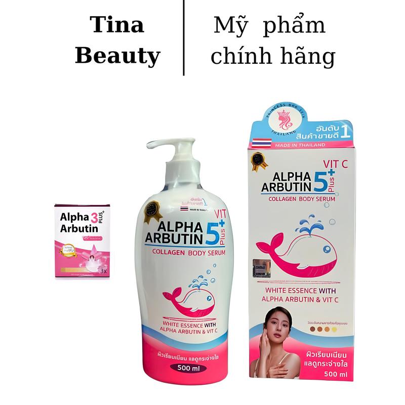 Combo Sữa Dưỡng Thể Alpha Arbutin 5 Plus+ Vit C Collagen Princess BKK Skin 500ml Body lotion
