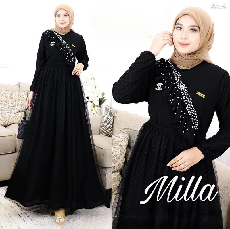 Dress Kondangan Lebaran 2023 Fashionable Kekinian Modern Ceruty Babydoll Mix Tille Dott 5