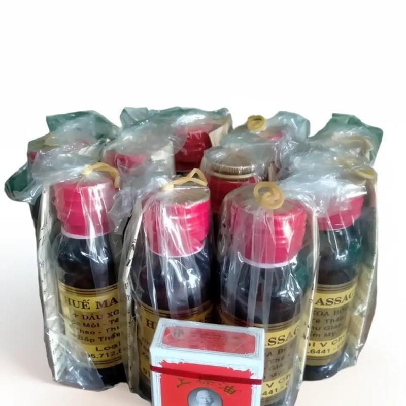 10 dầu massage Huế ( hiệu Phước Quy + TẶNG 1 dầu gió Thái Lan 3cc ) ( 10 chai xoa bóp thủy tinh x 60ml ) Tinh Dầu Dưỡng Body Dưỡng Ẩm Da Body Oil Dưỡng Thể