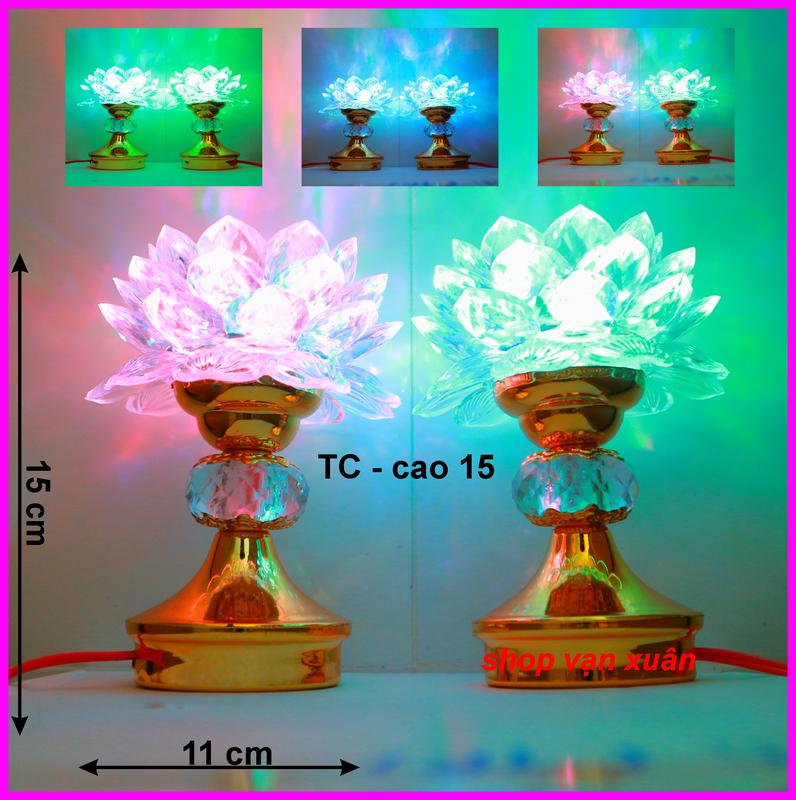 [MỘT CẶP] Đèn thờ cúng hoa sen đổi màu đẹp,  trang trí bàn thờ tổ tiên, ông bà, thờ phật, ông địa, thần tài - ĐÈN THỜ CÚNG cao 15cm