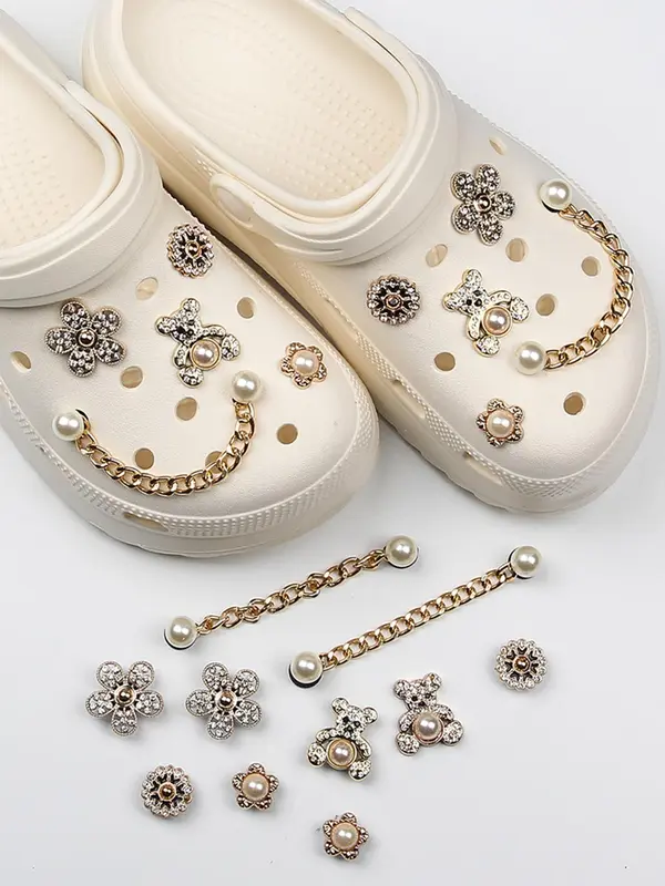 Cute Bear & Faux Pearl & Rhinestone Design Shoes Decorations, Fashionable Novelty Shoes Decorations for Clogs, Dazzling Glamour Trendy Holiday Shoe Accessories for Women & Girls As Birthday Gifts, Holiday Essentials for Girls, Gift Set 0