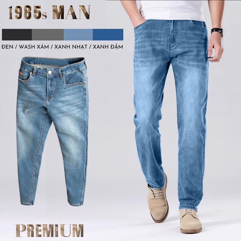 SALE TẾT Quần JEAN nam BIGSIZE form dáng SLIMCROP cạp cao ống đứng ôm nhẹ lịch lãm chuẩn dáng, Menswear pant hàng cao cấp chất vải denim cotton Lưng Cao Có Túi slim fit jeans caocap quanjeans