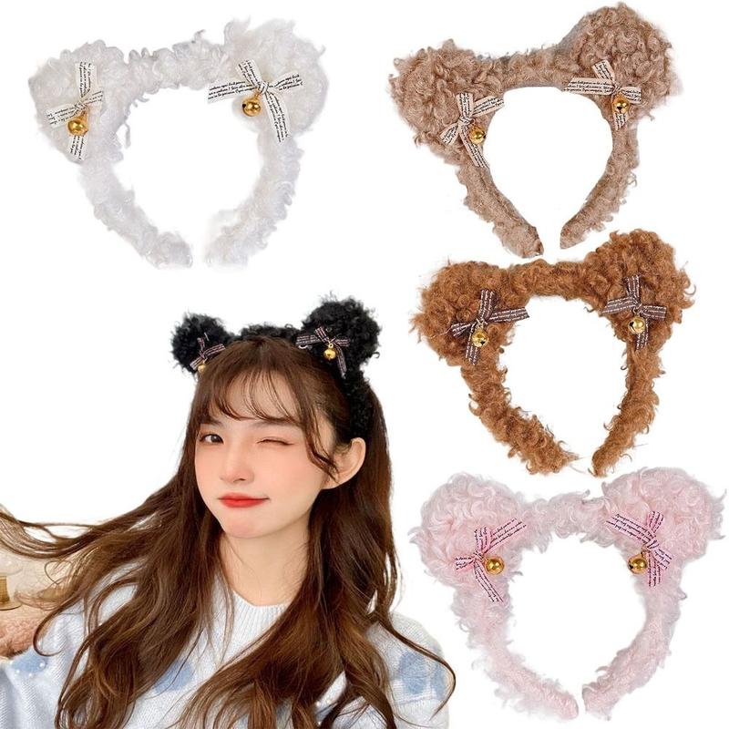 Product Introduction of Headgear Plush Ear Bear Headband with Bell Cute Hair Hoop Face Wash Hair Band Women Lady Girl 8