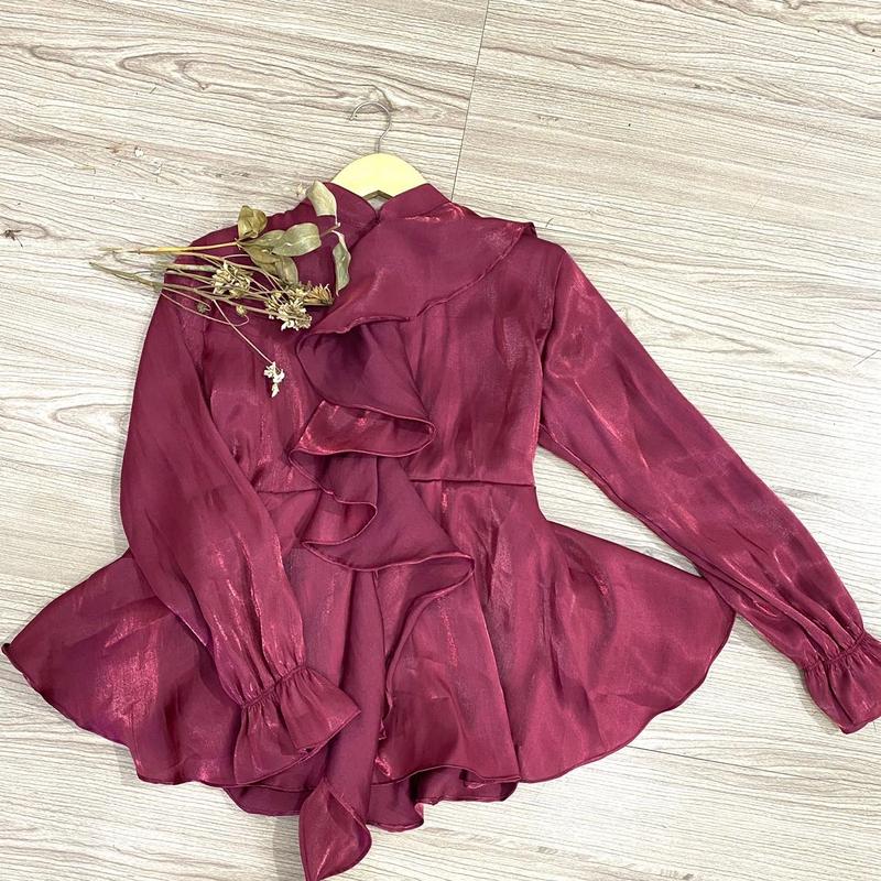 MARSYA TOP BAJU ATASAN WANITA BAHAN SHIMMER MODEL TRENDY DENGAN KARET TANGAN DAN RISLETING DADA 8