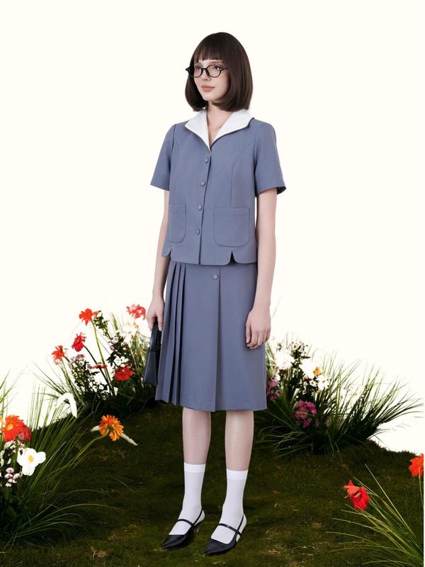 Set Áo Và Chân Váy Nữ Chất Liệu Twill Cotton Retro Grey A:mozy (Có Tách Set) 1