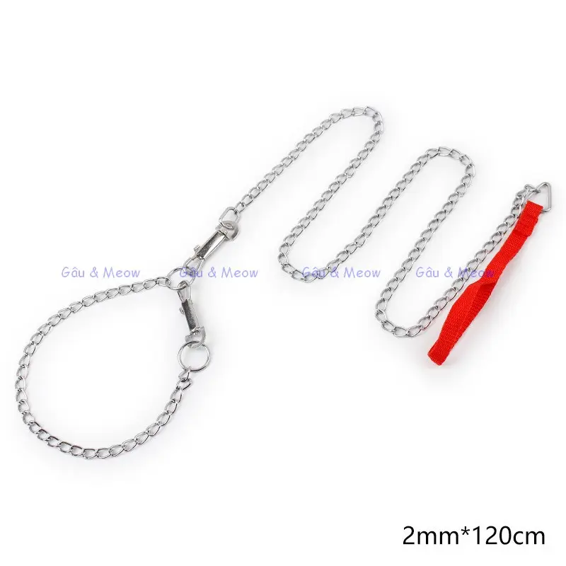 Bộ dây dắt dây xích chó mèo bằng sắt nhiều size dài 1m2 - có vòng cổ 3