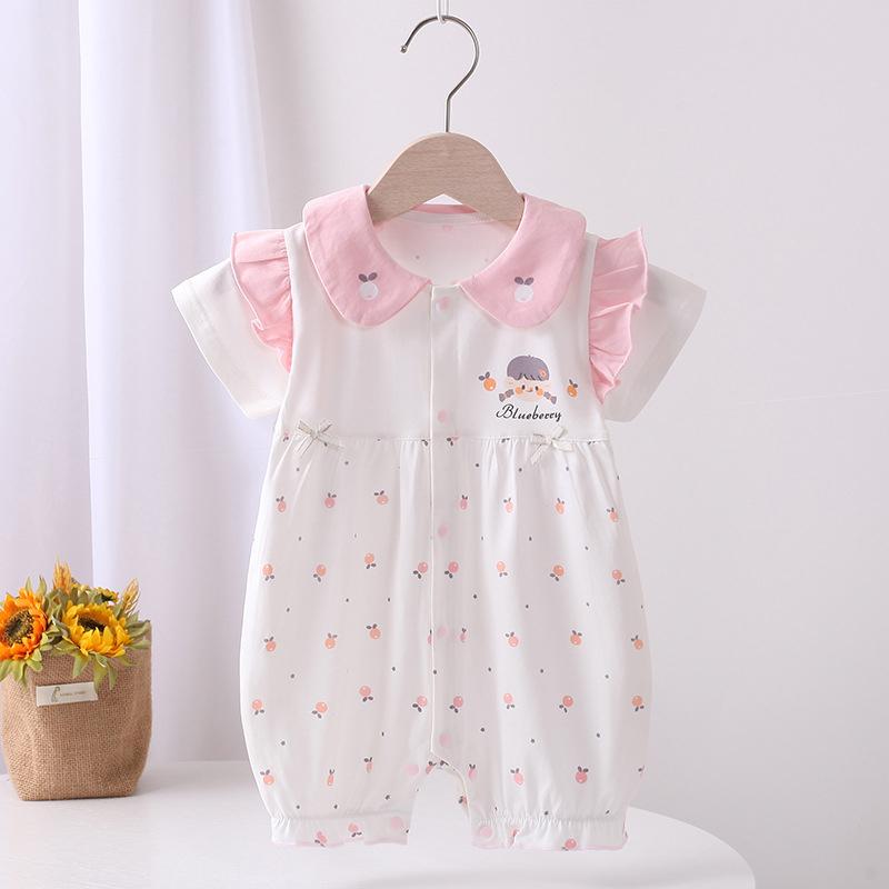 Áo liền quần cộc tay , Jumpsuit vải thun cotton mềm mịn co giãn nhẹ cho bé gái mặc ở nhà, đi chơi có size từ 6-14kg _ BD113
