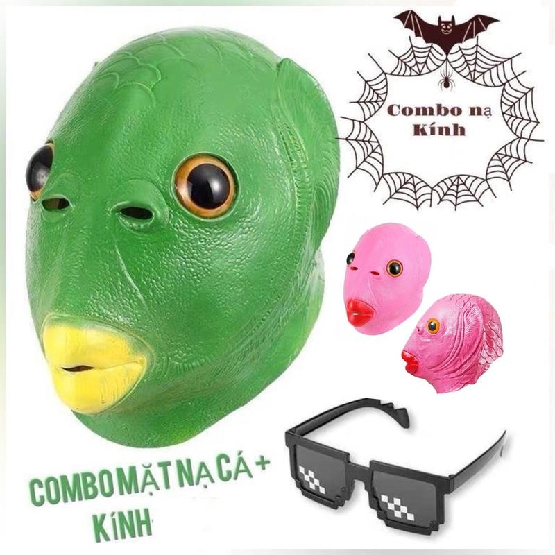  Mặt Nạ Trùm đầu Hóa Trang Quái Vật đầu Cá Màu Xanh Lá Phù có kính đồ chơi giải trí hallowen Toy 