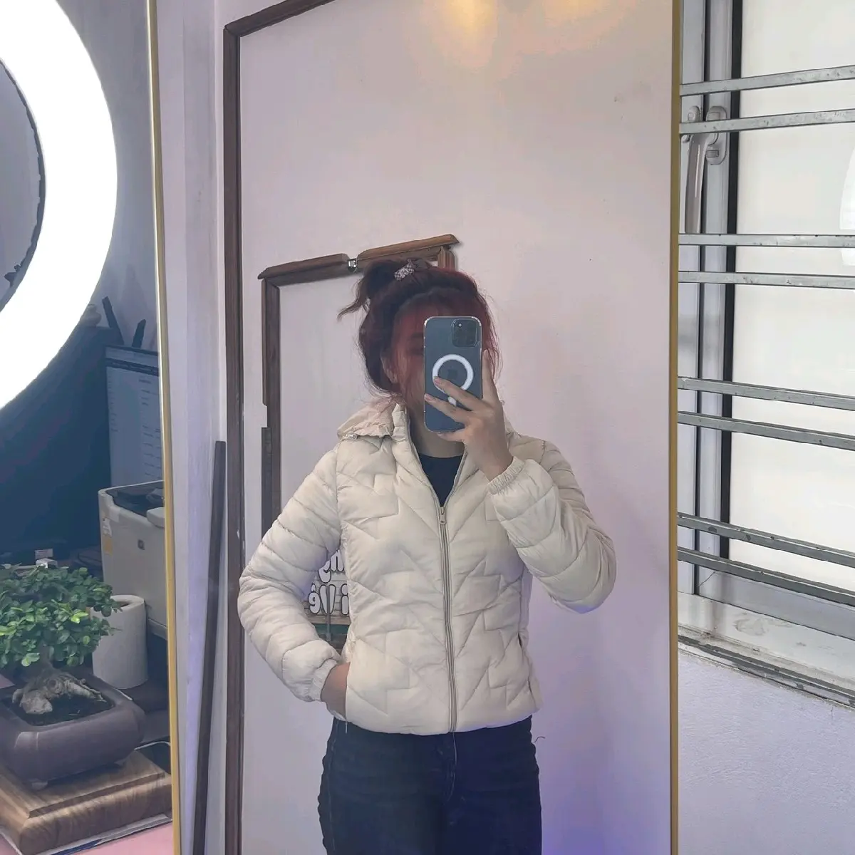 Áo phao nữ siêu nhẹ hoạ tiết tia chớp.dáng ngắn mũ có thể tháo rời  Women
