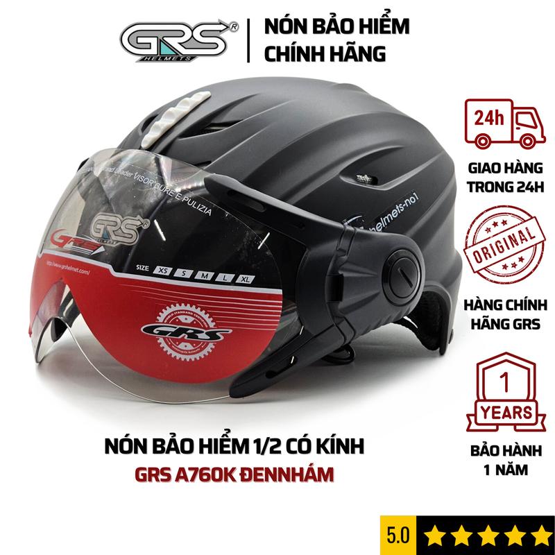 Nón bảo hiểm nửa đầu có kính GRS HELMETS A760K, mũ bảo hiểm cao cấp, an toàn,chắc chắn, hợp thời trang vòng đầu size 55-59cm