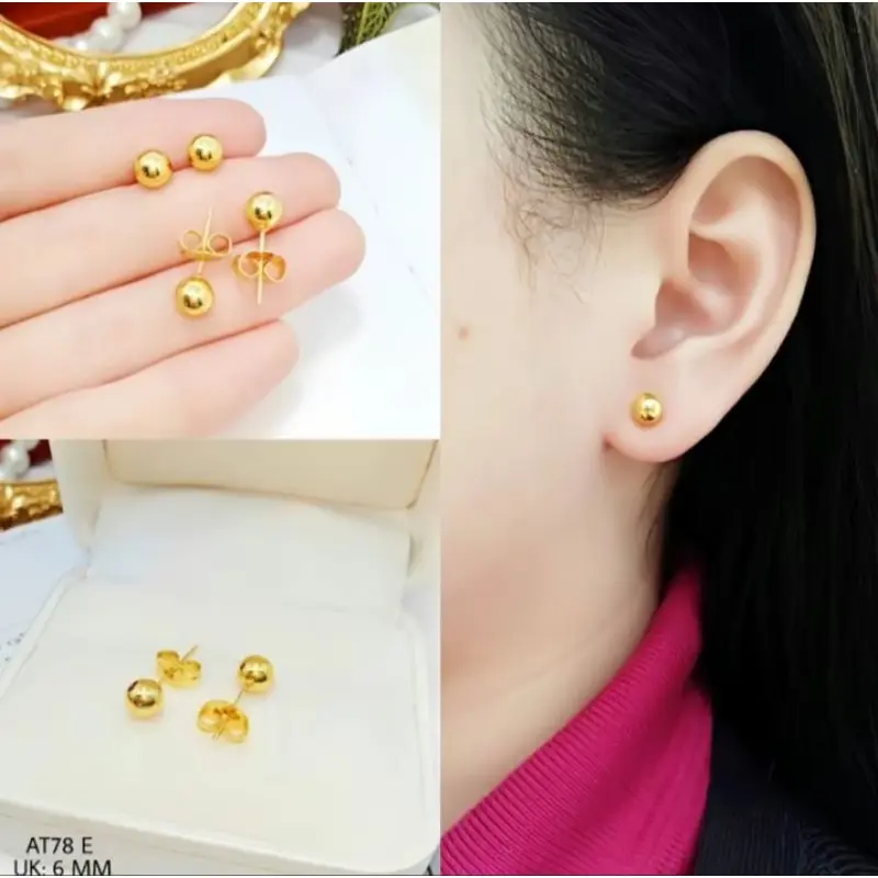 ANTING TINDIK WANITA ANTING TUSUK BOLA EMAS ANTING TITANIUM ORIGINAL ANTI KARAT DAN TIDAK LUNTUR Gold