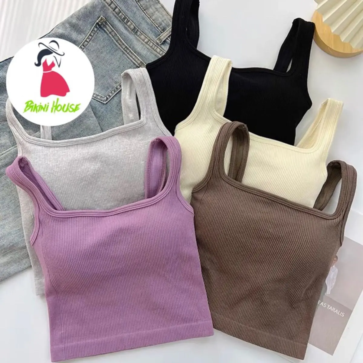 Áo Bra Nữ, Áo Ba Lỗ Tăm Trơn 2 Dây Dáng Lửng Có Đệm ᵰgực Trend Mới 3193