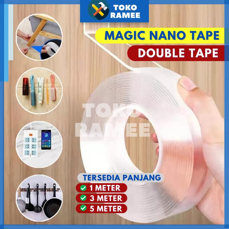 Lem Double / Doble Tape Nano Magic Tape Lakban Selotip Isolasi Tempelan Perekat 2 Sisi Double / Doubel / Dauble Tip Tipe Tap Tape 1M 3M 5M Bening Akrilik Acrylic Super Kuat Tanpa Bekas Dinding Serbaguna Multifungsi Waterproof Water Proof Bisa Dicuci 2