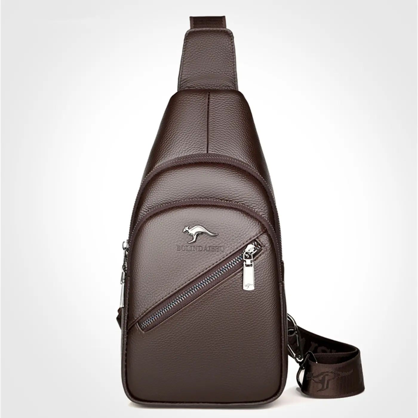 กระเป๋าหนังคาดหน้าอกแฟชั่นผู้ชายหนัง cowhide กระเป๋าสะพายไหล่แนวทแยง tide chest bag หนัง PU