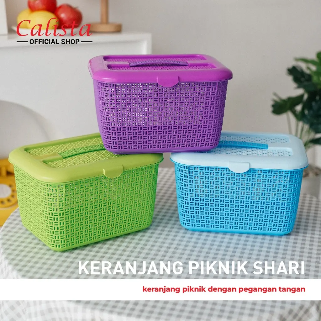 Calista Picnic Syari Keranjang Piknik dengan Pegangan / Storage Basket Tempat Penyimpanan Serbaguna