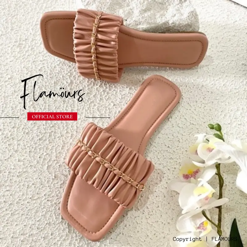 sendal wanita flat slide busa tipis nyaman empuk cone straps aul By Flamours 3