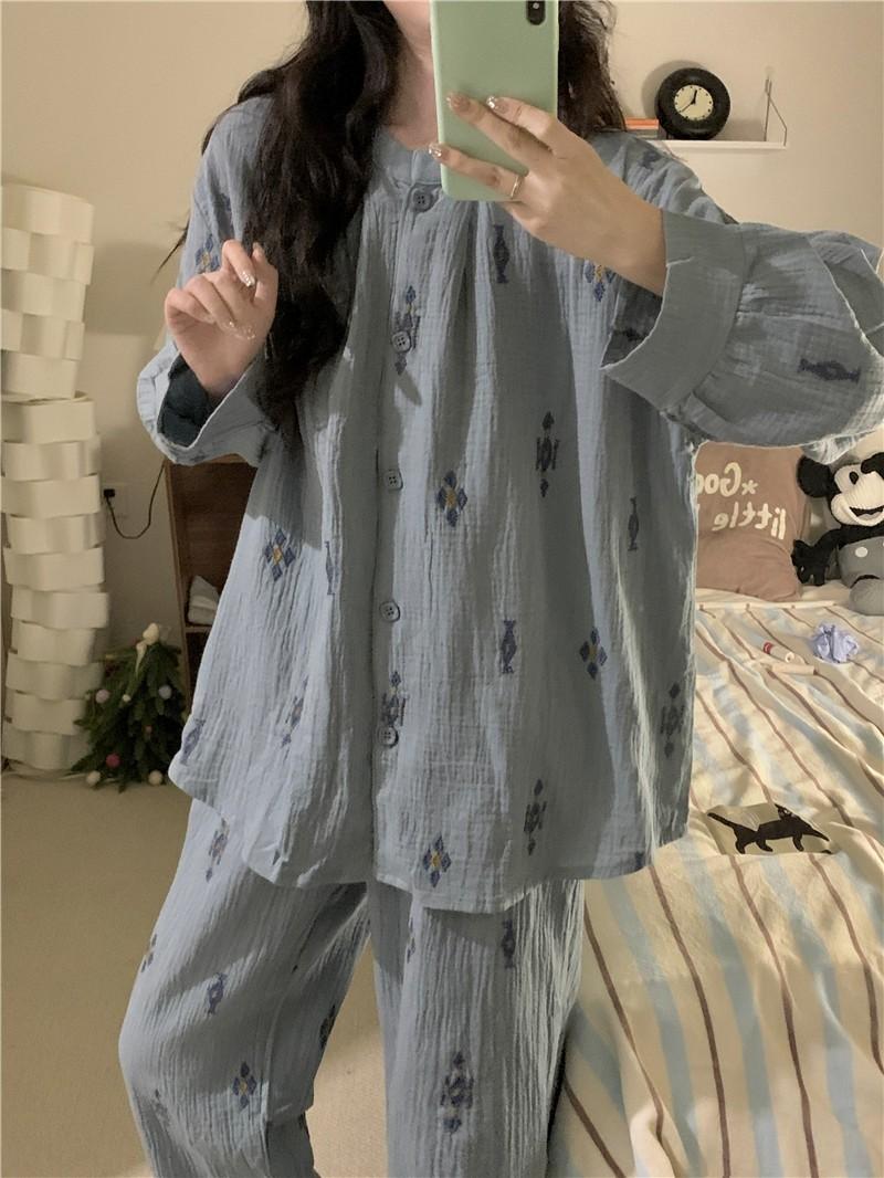 Product Introduction of Bộ Đồ Ngủ Ins Thiết Kế Hình Thoi Màu Xám Và Xanh Dương Ấm Áp Dành Cho Nữ Hàng Mới Về Phong Cách Hàn Quốc Đơn Giản Đồ Mặc Ở Nhà Bộ 2 Món Women Áo Top set đồ che bụng mỡ bigsize 11