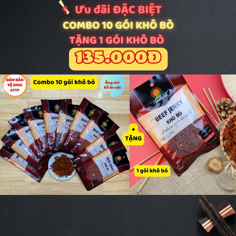 Combo 10 gói khô bò (30% BÒ) TẶNG 1 gói khô bò  - Ông chú Đồ ăn vặt CB10 - Đồ ăn vặt snack Food Chua
