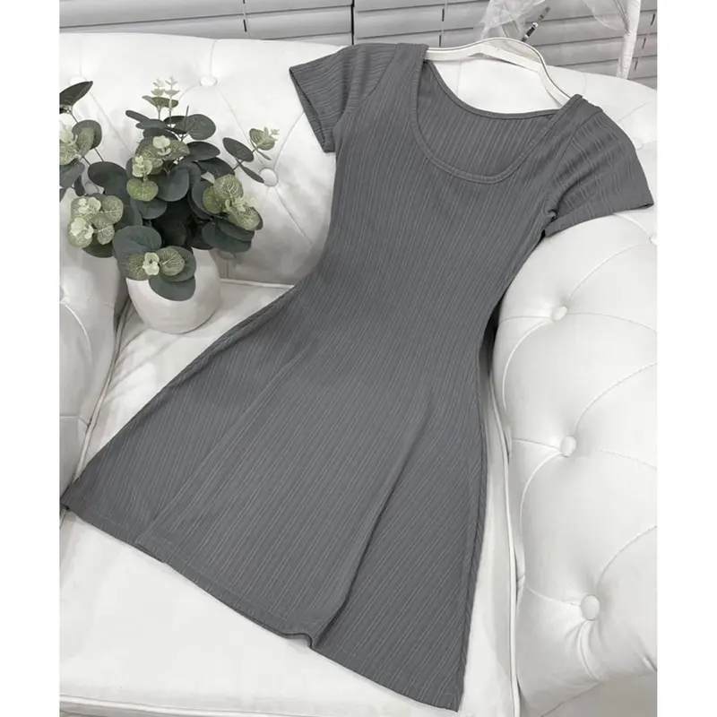 Đầm body nữ tay ngắn cổ vuông, váy nữ dáng ngắn xoè A chất gân thái mềm mịn co dãn ôm body tôn dáng HV399 8