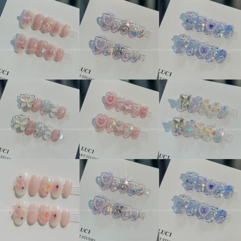 Móng úp thiết kế nailbox ngắn dễ thương nhũ lấp lánh phong cách Hàn Quốc TH01