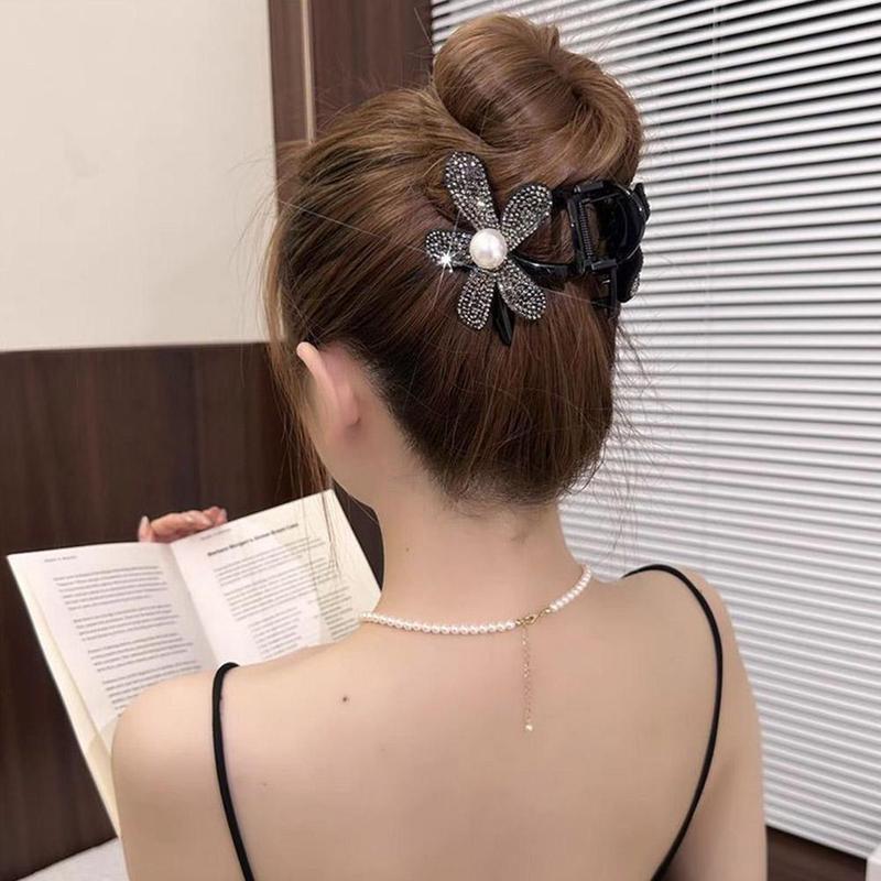Product Introduction of Light Luxury Simple And Elegant Sparkling Flower Clip Female Bun Hair Clip Back Of Head Hair Clip Bright Flash Flower Shark Clip Versatile Exquisite Headdress 23