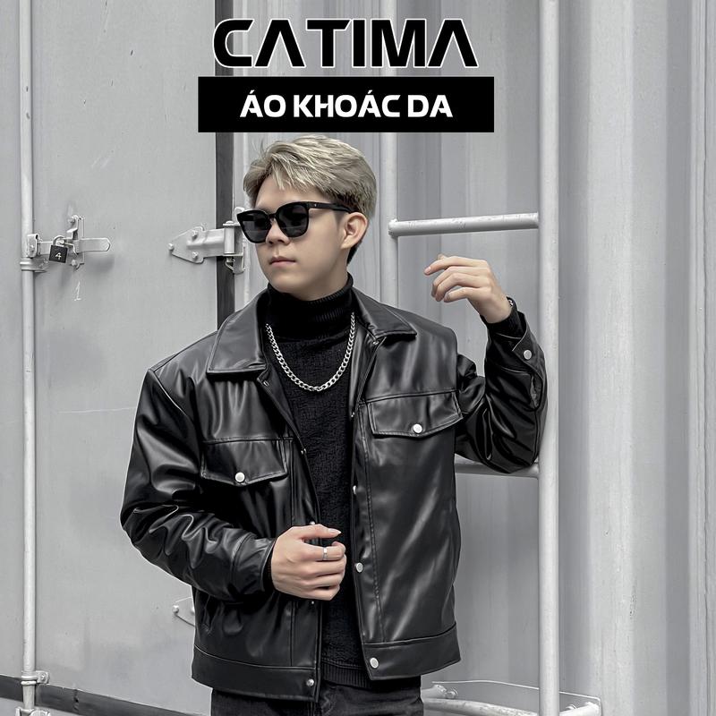 DEAL HỜI Áo khoác da cao cấp CATIMA - Lót lông thỏ | Cúc bấm đồng bản to cao cấp Nam Menswear thông thường thường