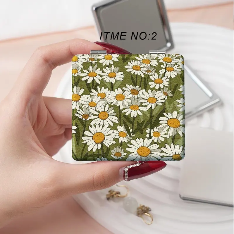 Floral Pattern Folding Makeup Mirror, 1 Count Portable Compact Mirror, Makeup Tool for Women & Girls, Cosmetic Mirror for Home and Travel 5