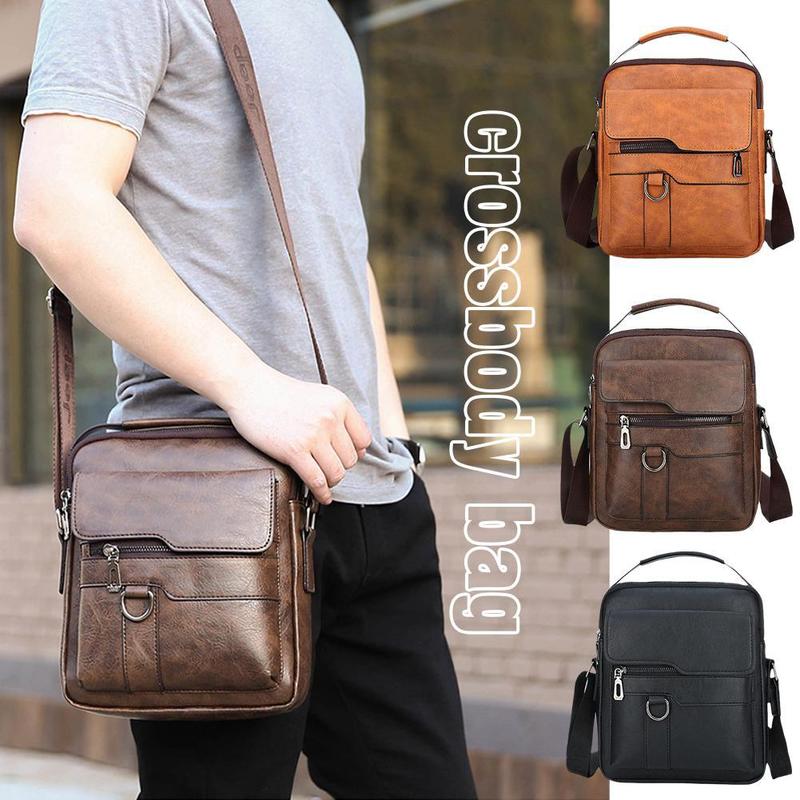 Product Introduction of Men's Messenger Bag Casual Vintage PU Leather Crossbody Handbag Adjustable Shoulder Strap Men's Briefcase Backpack 21