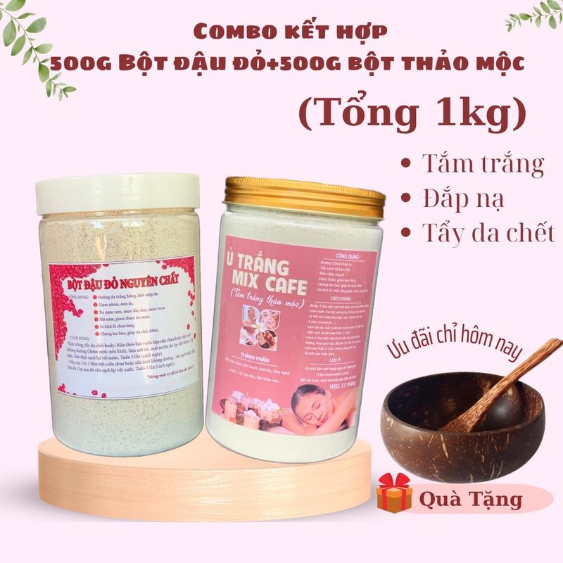 [Combo2h tặg gáo thìa] 500g Bột Đậu Đỏ+500g Bột Thảo Mộc Ủ Mix Cafe, Hỗ Trợ Dưỡng Trắng Da Tẩy TBC Skincare bột  ủ bột  ủ bột  trà ủ  trắng body  mask