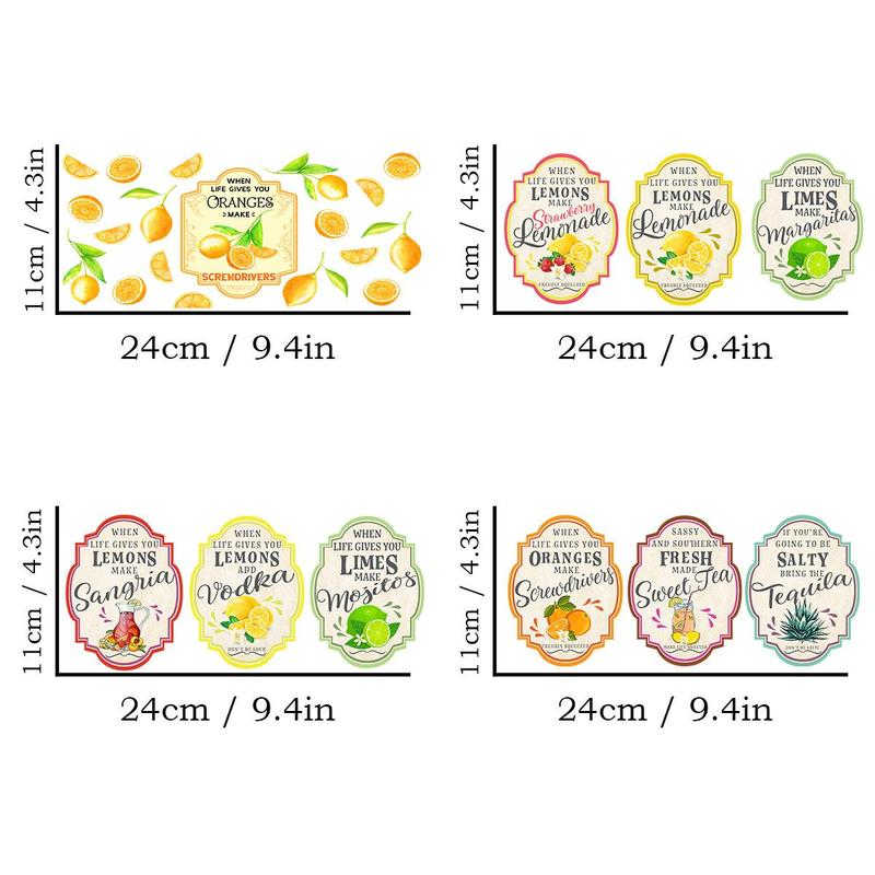 Cartoon Lemon Theme Cup Stickers, 4 Counts/set Waterproof Self-adhesive Cup Wraps Decals, DIY Decorative Stickers For Home Cup Water Bottle 1