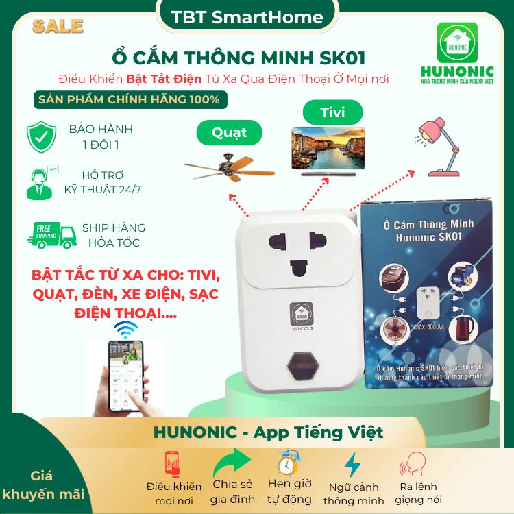 Ổ Cắm Thông Minh HUNONIC SK01, Ổ Cắm WIFI Điều Khiển Mọi Thiết Bị Từ xa Qua Điện Thoại, Hẹn Giờ Bật/Tắt Tự Động công  tắc 8