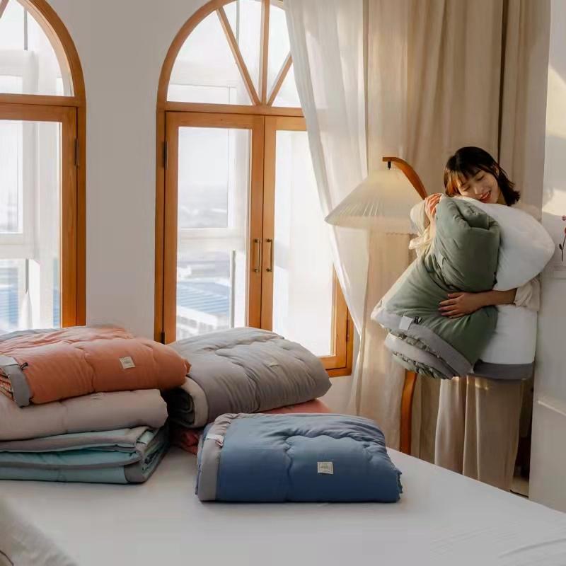 Soft Blanket Japanese Minimalist Style Super Soft Comforter Premium Cotton Quilt Single Queen King Size Air Conditioning Quilt Plain Summer Blanket 1
