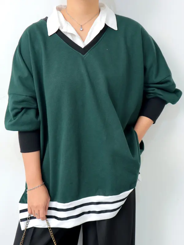 Baju Atasan Blouse basic Wanita Elegant Hanami Bahan Fleece Kombi Katun Terbaru - Kombinasi Oversize 7