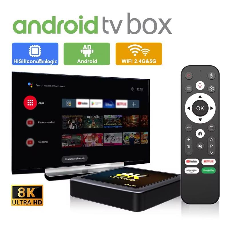 TV Box I96 8k. Android TV 10 Ram 2G. Bộ nhớ 16G. Kèm khiển giọng nói Bluetooth play box
