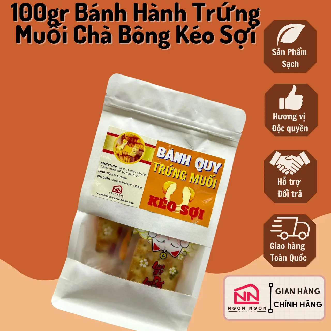 100gr Bánh Hành Trứng Muối Chà Bông Kéo Sợi, 5-6 bánh, Đồ Ăn Vặt SNACK Bánh Quy Thức Ăn Food