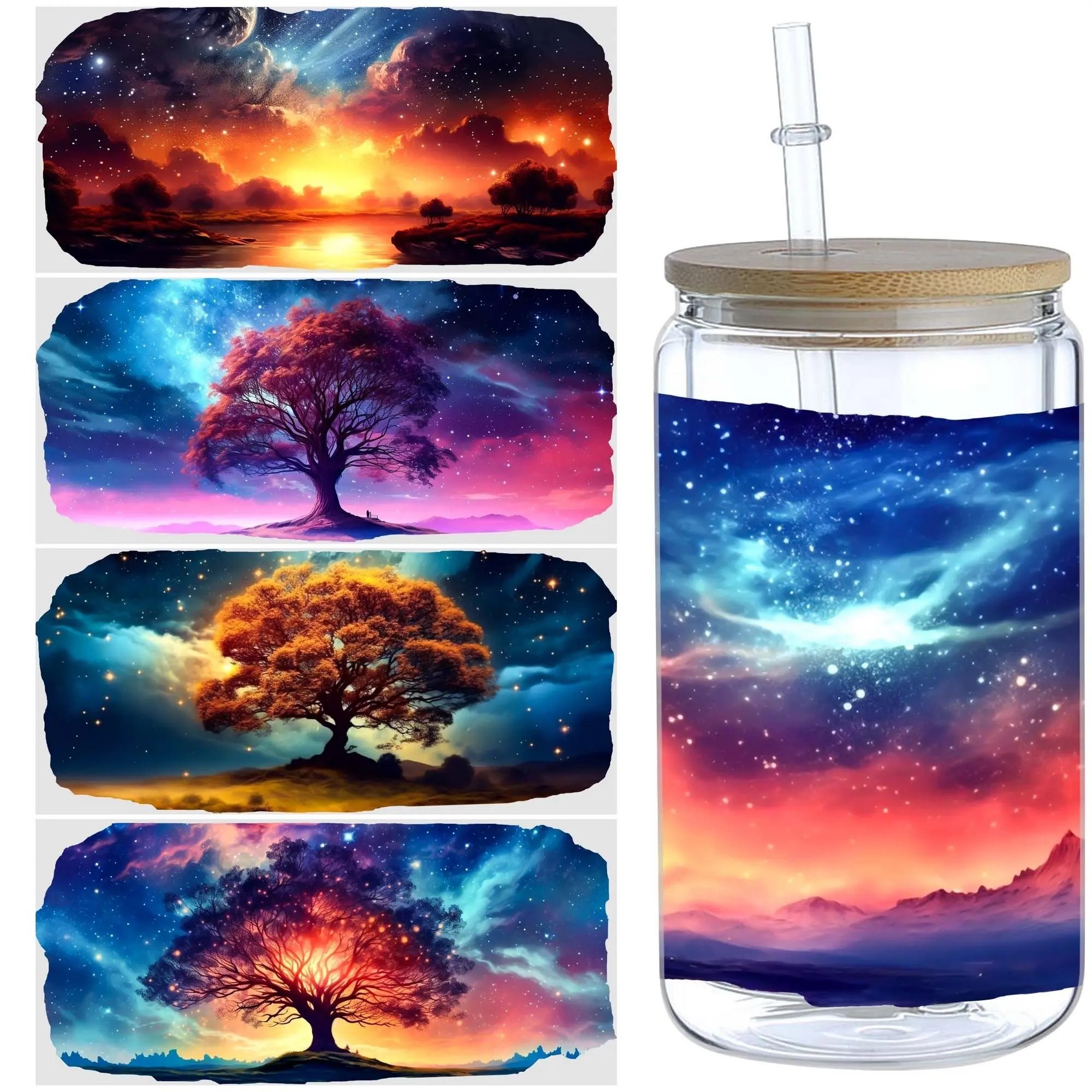Starry Sky Pattern Glass Cup Sticker, Waterproof & Wipeable Transfer Sticker, Decorative Sticker for 16oz Glass Cup, Cup, Crafts
