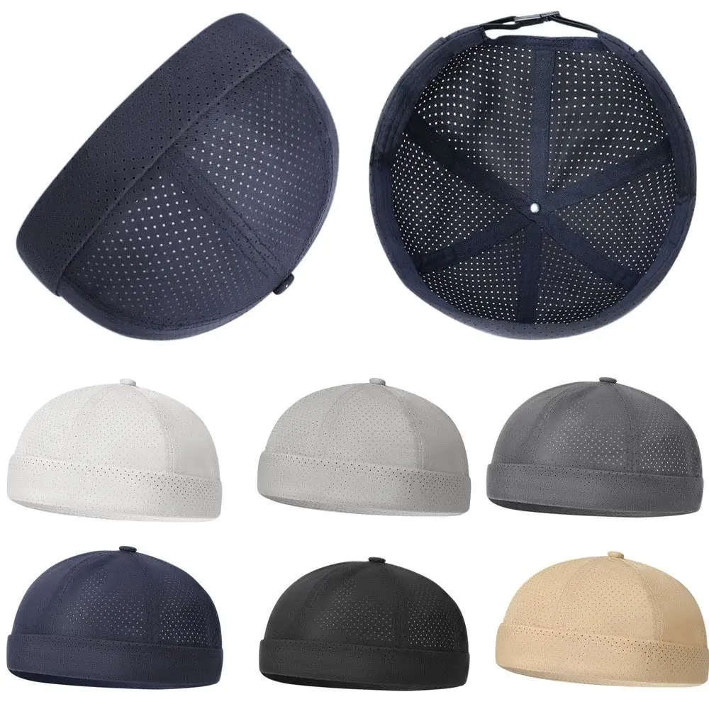 Casual Retro Brimless Docker Cap Quick Drying Adjustable Landlord Hat Breathable Solid Color Mesh Hat Unisex