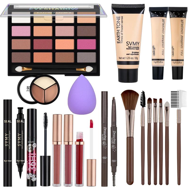 Makeup Set, 1 Set Multi-functional Makeup Eyeshadow Palette & Brush & Sponge & Eyeliner & Lipstick & More, Professional Makeup Set for Women, Cosmetic 0