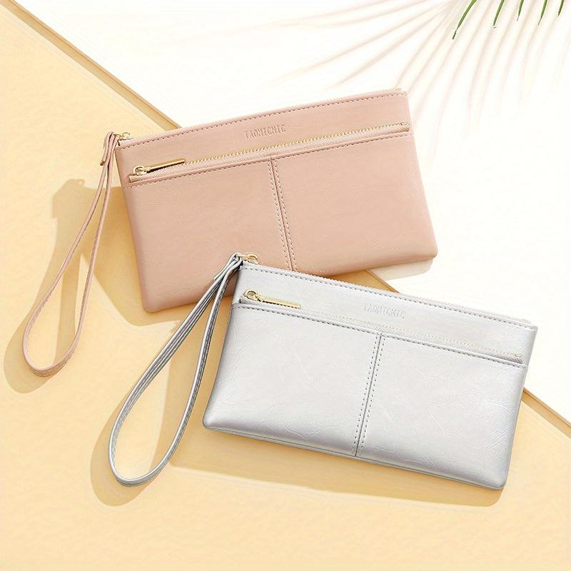 TikTok Shop Faux Leather Clutch Wallet For Women Large Capacity Casual Style Fashionable Portable Multifunctional Pouch With Wristlet Strap